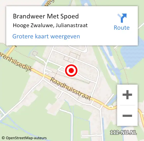 Locatie op kaart van de 112 melding: Brandweer Met Spoed Naar Hooge Zwaluwe, Julianastraat op 15 november 2018 21:40