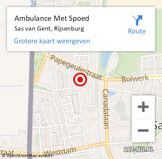 Locatie op kaart van de 112 melding: Ambulance Met Spoed Naar Sas van Gent, Rijsenburg op 15 november 2018 22:24