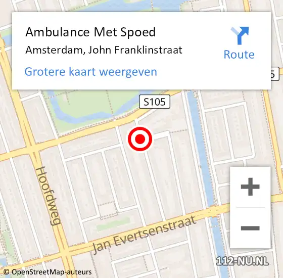 Locatie op kaart van de 112 melding: Ambulance Met Spoed Naar Amsterdam, John Franklinstraat op 15 november 2018 22:25