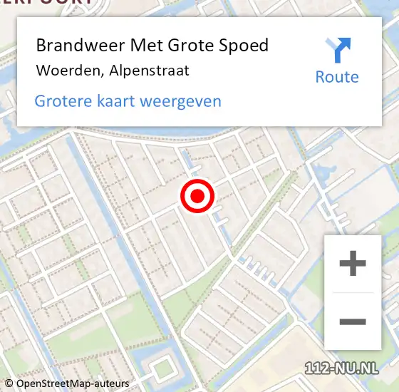 Locatie op kaart van de 112 melding: Brandweer Met Grote Spoed Naar Woerden, Alpenstraat op 16 november 2018 00:48