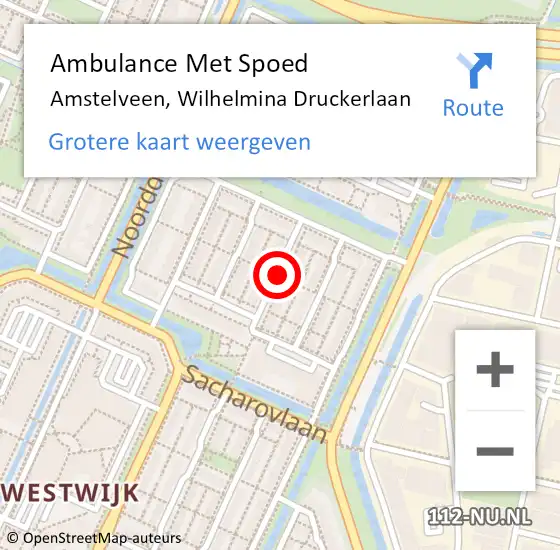 Locatie op kaart van de 112 melding: Ambulance Met Spoed Naar Amstelveen, Wilhelmina Druckerlaan op 16 november 2018 01:26