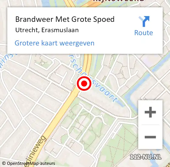 Locatie op kaart van de 112 melding: Brandweer Met Grote Spoed Naar Utrecht, Erasmuslaan op 16 november 2018 05:20