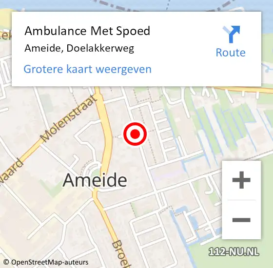 Locatie op kaart van de 112 melding: Ambulance Met Spoed Naar Ameide, Doelakkerweg op 16 november 2018 09:02
