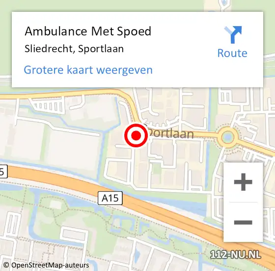 Locatie op kaart van de 112 melding: Ambulance Met Spoed Naar Sliedrecht, Sportlaan op 16 november 2018 10:22