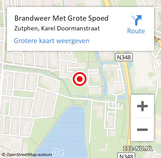 Locatie op kaart van de 112 melding: Brandweer Met Grote Spoed Naar Zutphen, Karel Doormanstraat op 16 november 2018 12:34