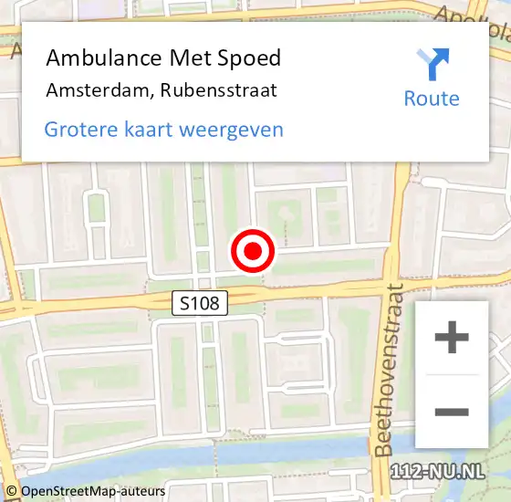 Locatie op kaart van de 112 melding: Ambulance Met Spoed Naar Amsterdam, Rubensstraat op 16 november 2018 12:37
