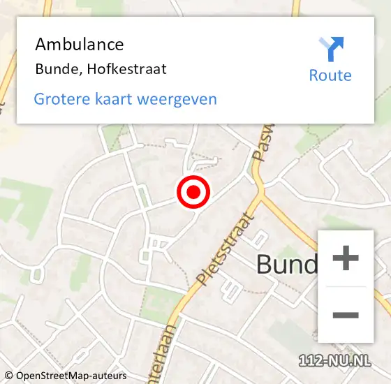 Locatie op kaart van de 112 melding: Ambulance Bunde, Hofkestraat op 14 maart 2014 19:12