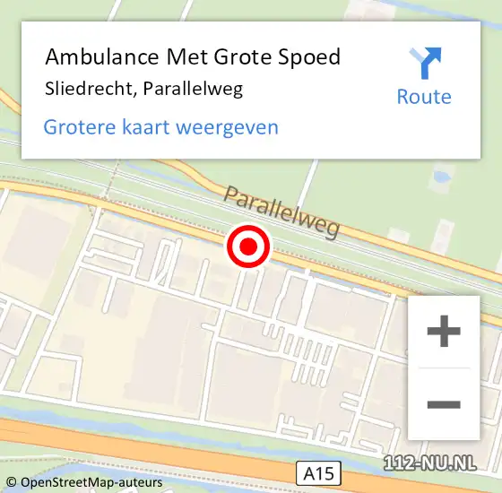 Locatie op kaart van de 112 melding: Ambulance Met Grote Spoed Naar Sliedrecht, Parallelweg op 16 november 2018 14:05
