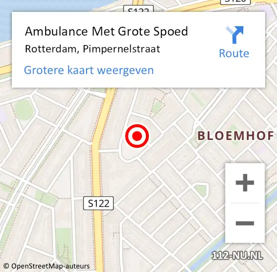 Locatie op kaart van de 112 melding: Ambulance Met Grote Spoed Naar Rotterdam, Pimpernelstraat op 16 november 2018 15:33