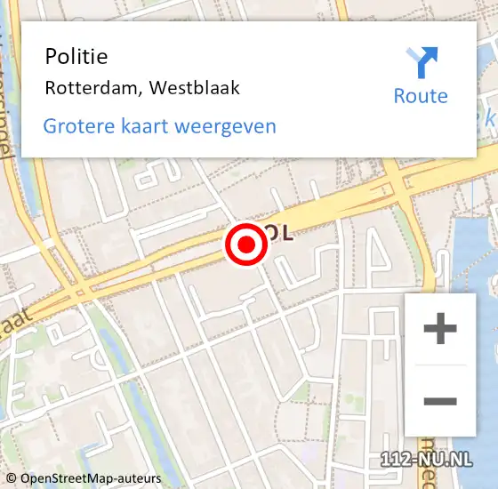 Locatie op kaart van de 112 melding: Politie Rotterdam, Westblaak op 16 november 2018 16:22