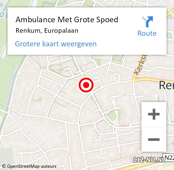 Locatie op kaart van de 112 melding: Ambulance Met Grote Spoed Naar Renkum, Europalaan op 16 november 2018 17:26
