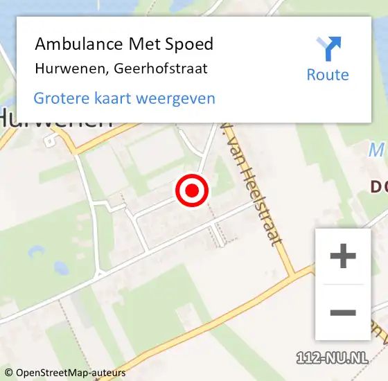 Locatie op kaart van de 112 melding: Ambulance Met Spoed Naar Hurwenen, Geerhofstraat op 16 november 2018 18:19