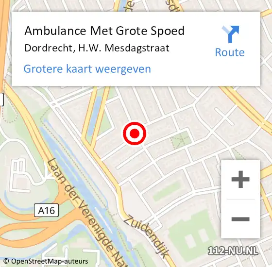 Locatie op kaart van de 112 melding: Ambulance Met Grote Spoed Naar Dordrecht, H.W. Mesdagstraat op 16 november 2018 18:43
