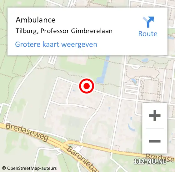 Locatie op kaart van de 112 melding: Ambulance Tilburg, Professor Gimbrerelaan op 16 november 2018 18:44