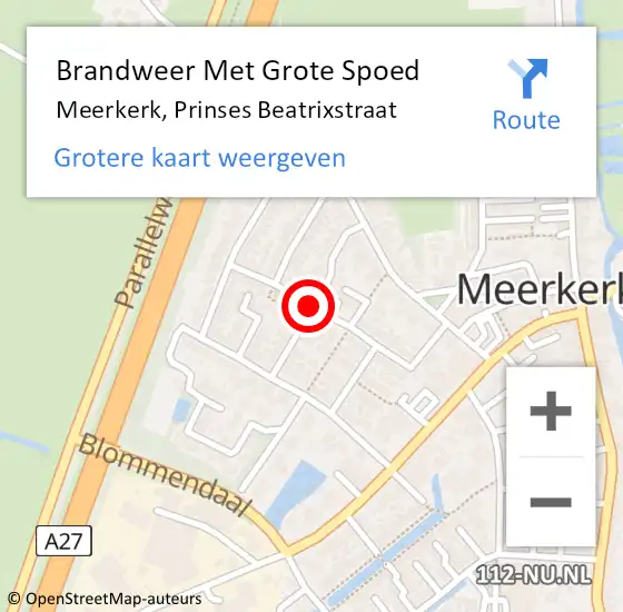 Locatie op kaart van de 112 melding: Brandweer Met Grote Spoed Naar Meerkerk, Prinses Beatrixstraat op 16 november 2018 18:57
