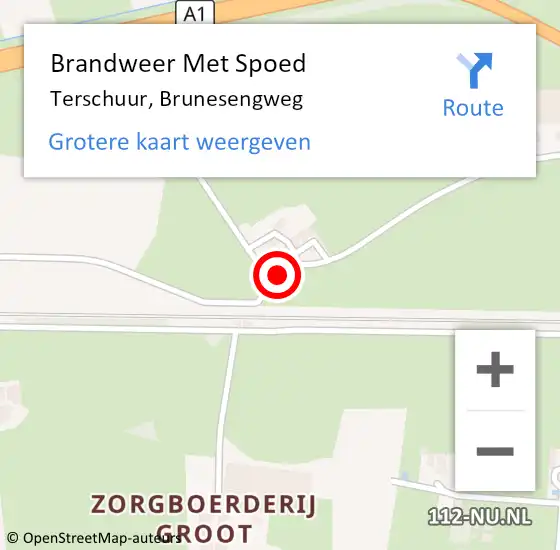 Locatie op kaart van de 112 melding: Brandweer Met Spoed Naar Terschuur, Brunesengweg op 16 november 2018 19:37