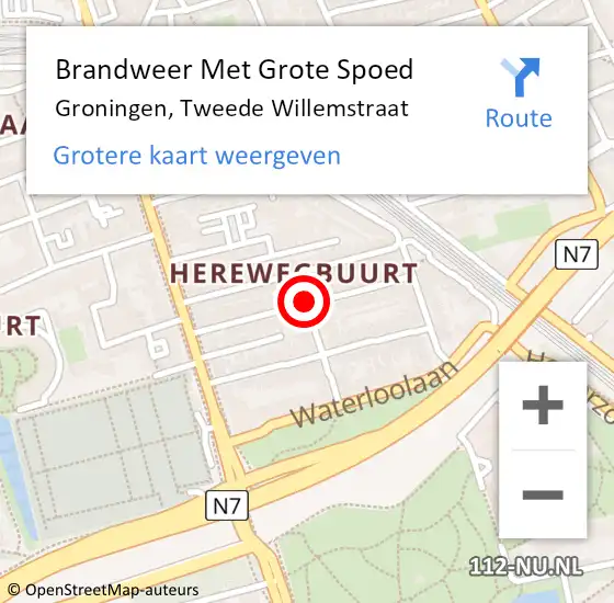 Locatie op kaart van de 112 melding: Brandweer Met Grote Spoed Naar Groningen, Tweede Willemstraat op 16 november 2018 20:15