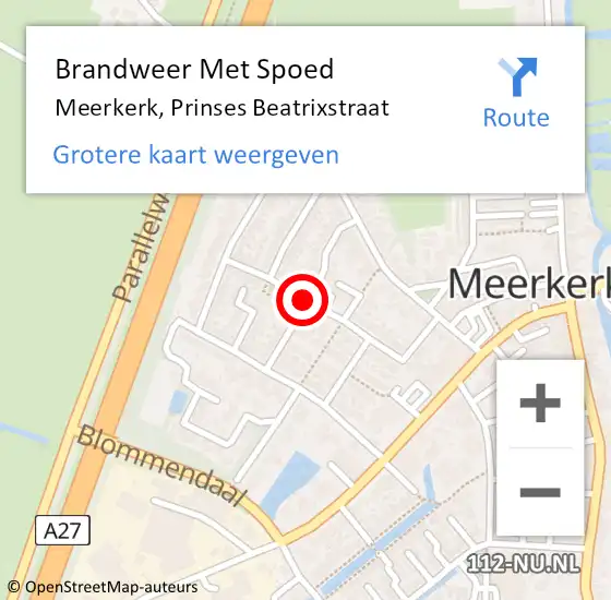Locatie op kaart van de 112 melding: Brandweer Met Spoed Naar Meerkerk, Prinses Beatrixstraat op 16 november 2018 20:15