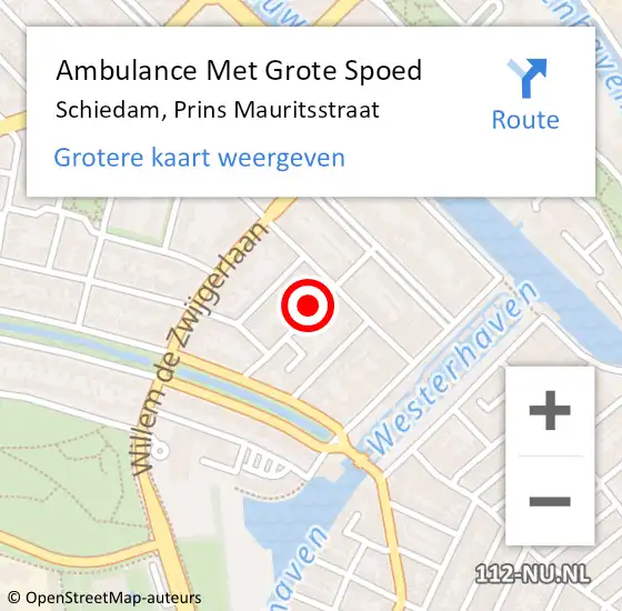 Locatie op kaart van de 112 melding: Ambulance Met Grote Spoed Naar Schiedam, Prins Mauritsstraat op 16 november 2018 20:48