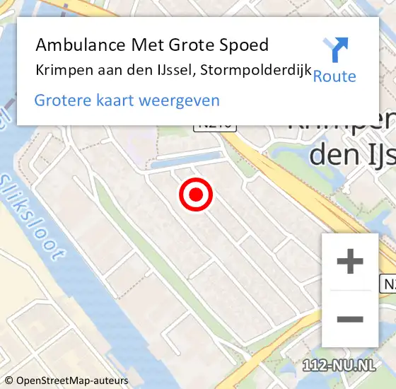 Locatie op kaart van de 112 melding: Ambulance Met Grote Spoed Naar Krimpen aan den IJssel, Stormpolderdijk op 16 november 2018 21:07