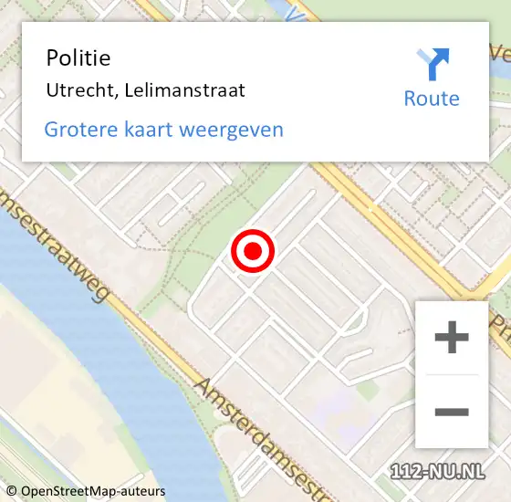 Locatie op kaart van de 112 melding: Politie Utrecht, Lelimanstraat op 16 november 2018 22:36