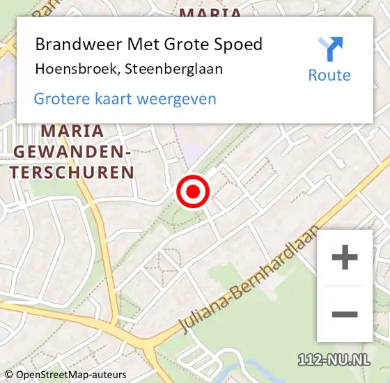 Locatie op kaart van de 112 melding: Brandweer Met Grote Spoed Naar Hoensbroek, Steenberglaan op 16 november 2018 23:22