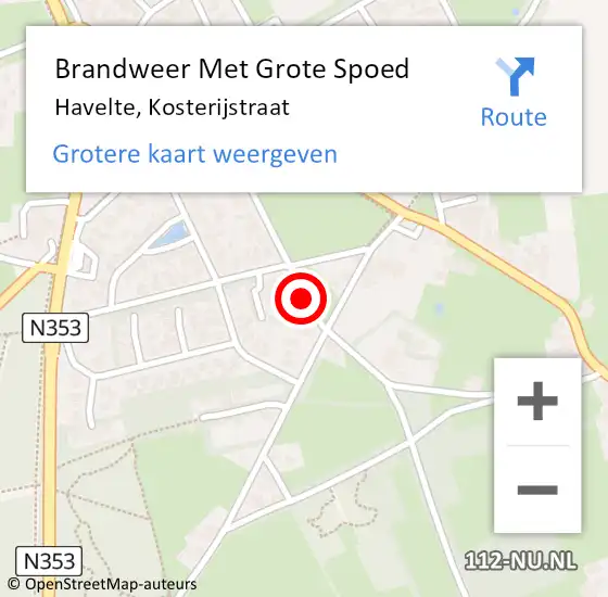 Locatie op kaart van de 112 melding: Brandweer Met Grote Spoed Naar Havelte, Kosterijstraat op 17 november 2018 00:59