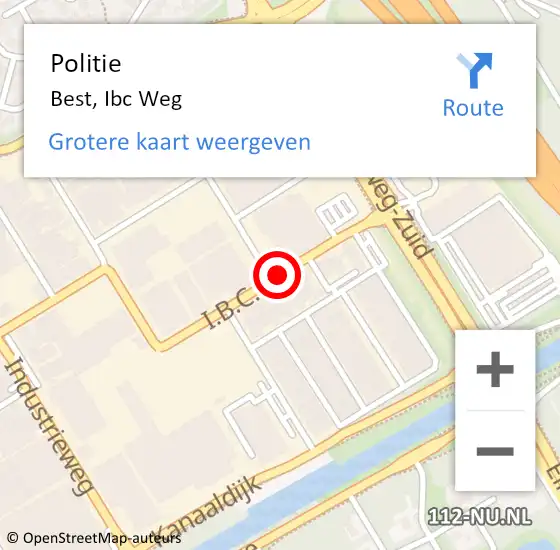 Locatie op kaart van de 112 melding: Politie Best, Ibc Weg op 17 november 2018 03:48