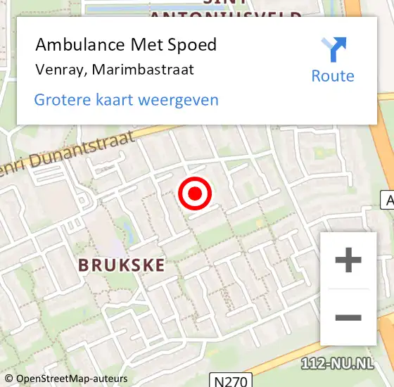 Locatie op kaart van de 112 melding: Ambulance Met Spoed Naar Venray, Marimbastraat op 17 november 2018 08:43