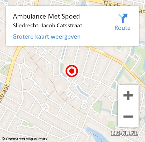 Locatie op kaart van de 112 melding: Ambulance Met Spoed Naar Sliedrecht, Jacob Catsstraat op 17 november 2018 11:39