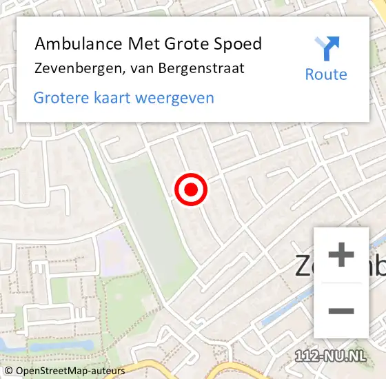 Locatie op kaart van de 112 melding: Ambulance Met Grote Spoed Naar Zevenbergen, van Bergenstraat op 17 november 2018 11:48