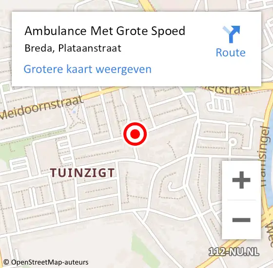Locatie op kaart van de 112 melding: Ambulance Met Grote Spoed Naar Breda, Plataanstraat op 17 november 2018 12:12