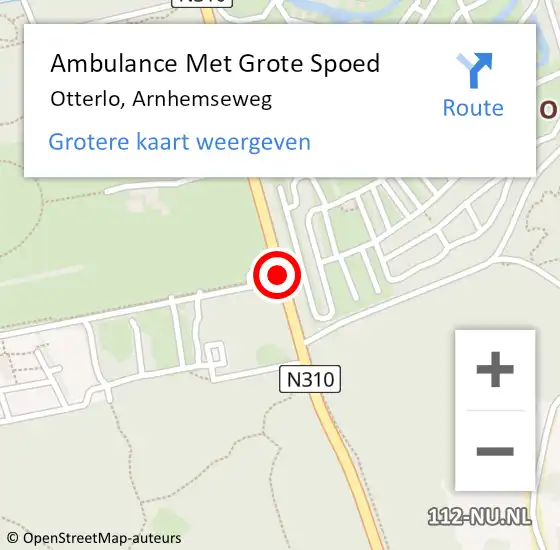 Locatie op kaart van de 112 melding: Ambulance Met Grote Spoed Naar Otterlo, Arnhemseweg op 17 november 2018 12:25