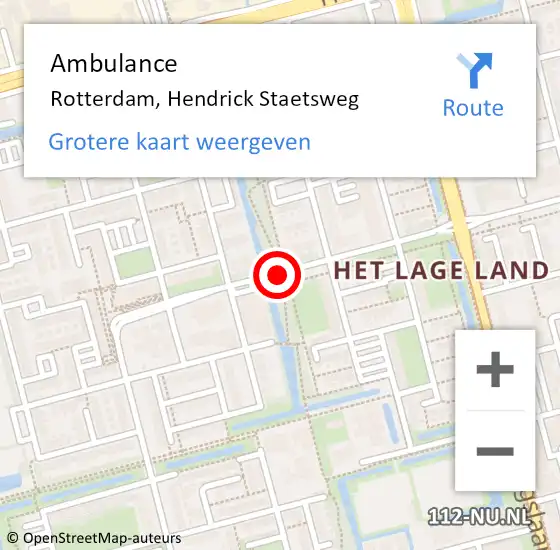 Locatie op kaart van de 112 melding: Ambulance Rotterdam, Hendrick Staetsweg op 17 november 2018 12:54