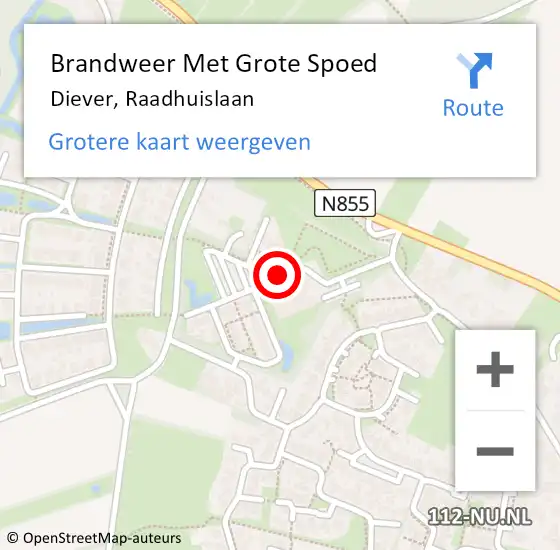 Locatie op kaart van de 112 melding: Brandweer Met Grote Spoed Naar Diever, Raadhuislaan op 17 november 2018 12:58