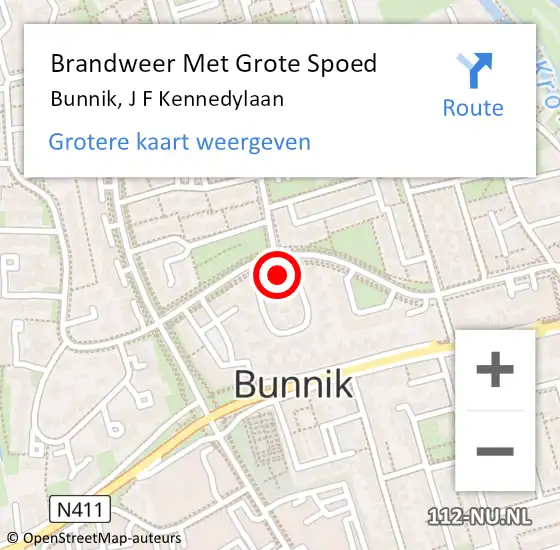 Locatie op kaart van de 112 melding: Brandweer Met Grote Spoed Naar Bunnik, J F Kennedylaan op 14 maart 2014 21:06