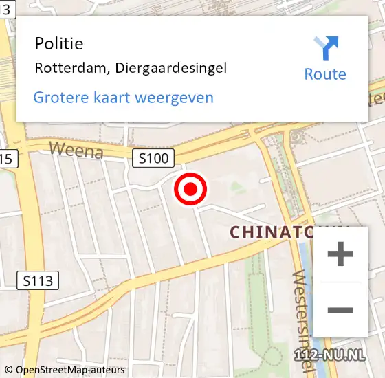 Locatie op kaart van de 112 melding: Politie Rotterdam, Diergaardesingel op 17 november 2018 13:50