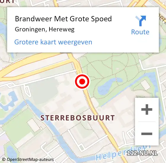 Locatie op kaart van de 112 melding: Brandweer Met Grote Spoed Naar Groningen, Hereweg op 17 november 2018 14:10