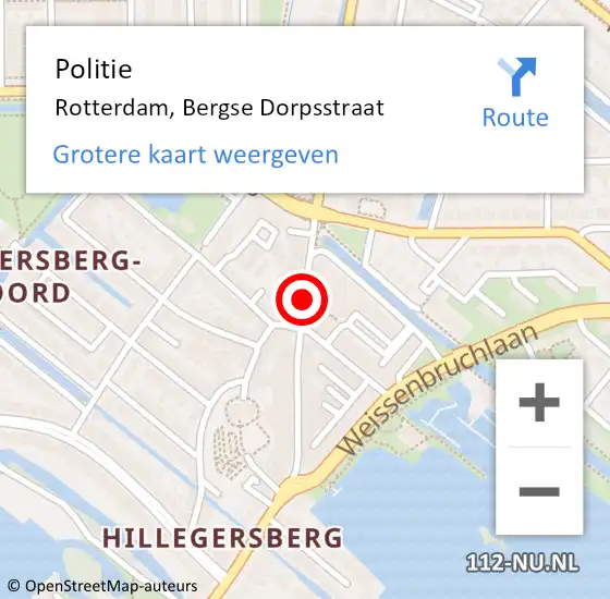 Locatie op kaart van de 112 melding: Politie Rotterdam, Bergse Dorpsstraat op 17 november 2018 14:17