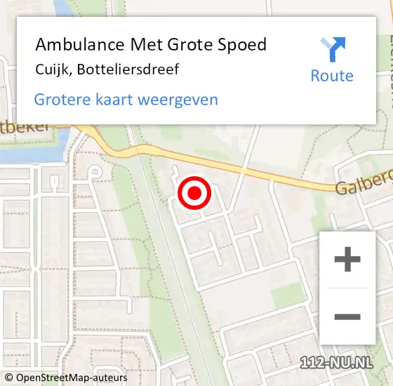 Locatie op kaart van de 112 melding: Ambulance Met Grote Spoed Naar Cuijk, Botteliersdreef op 17 november 2018 15:17