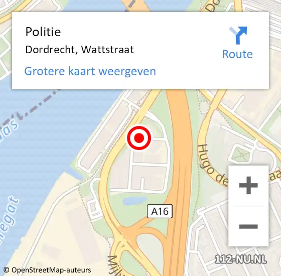 Locatie op kaart van de 112 melding: Politie Dordrecht, Wattstraat op 17 november 2018 15:52