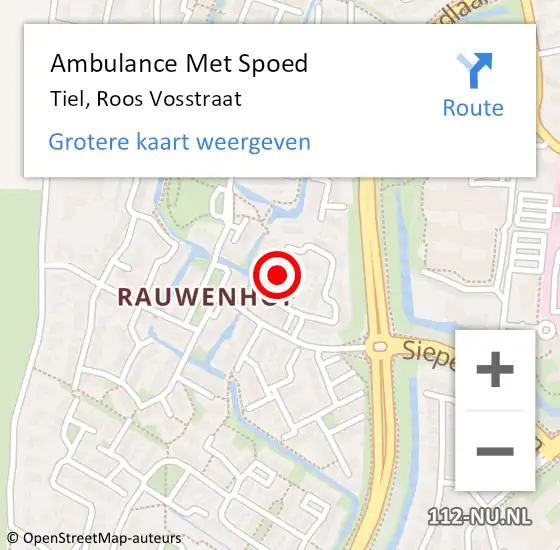 Locatie op kaart van de 112 melding: Ambulance Met Spoed Naar Tiel, Roos Vosstraat op 17 november 2018 15:57