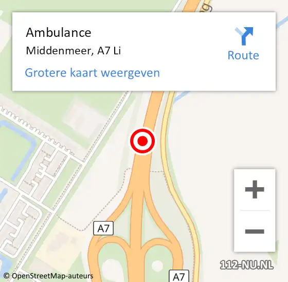 Locatie op kaart van de 112 melding: Ambulance Middenmeer, A7 Li op 17 november 2018 16:54