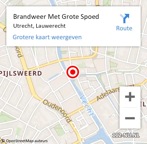 Locatie op kaart van de 112 melding: Brandweer Met Grote Spoed Naar Utrecht, Lauwerecht op 17 november 2018 17:13