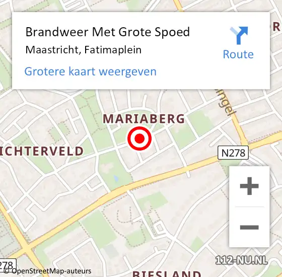 Locatie op kaart van de 112 melding: Brandweer Met Grote Spoed Naar Maastricht, Fatimaplein op 17 november 2018 20:20