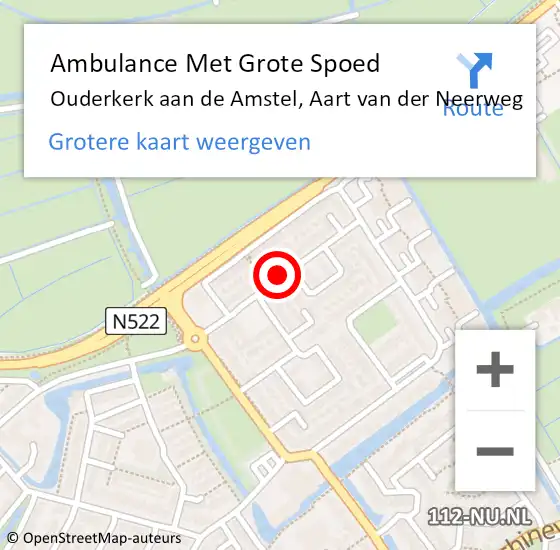 Locatie op kaart van de 112 melding: Ambulance Met Grote Spoed Naar Ouderkerk aan de Amstel, Aart van der Neerweg op 17 november 2018 20:22