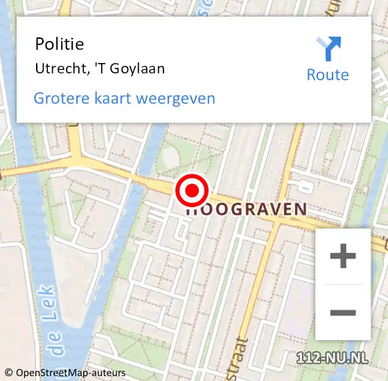 Locatie op kaart van de 112 melding: Politie Utrecht, 'T Goylaan op 17 november 2018 20:59