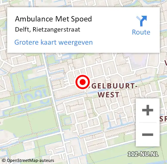 Locatie op kaart van de 112 melding: Ambulance Met Spoed Naar Delft, Rietzangerstraat op 17 november 2018 21:01