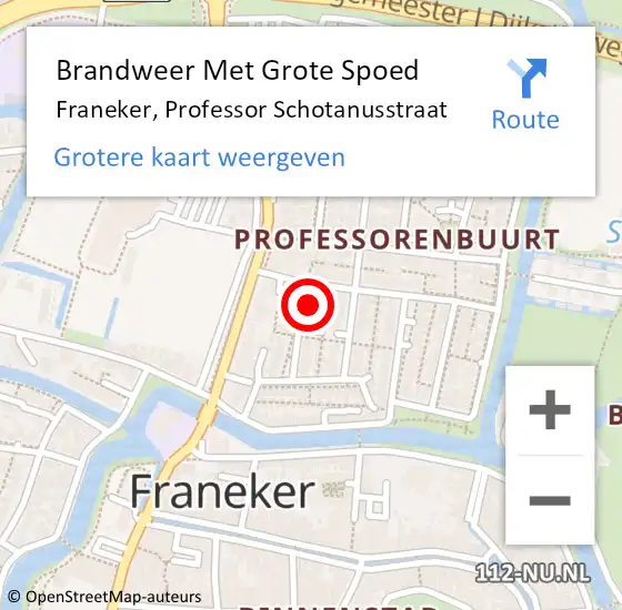 Locatie op kaart van de 112 melding: Brandweer Met Grote Spoed Naar Franeker, Professor Schotanusstraat op 14 maart 2014 22:15