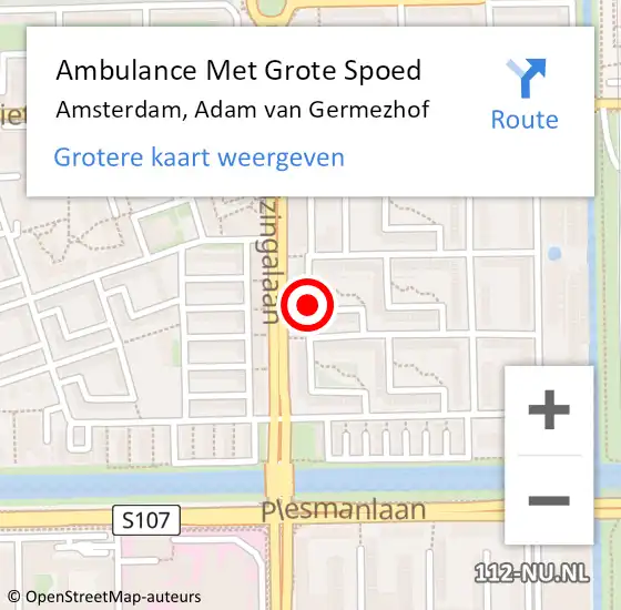Locatie op kaart van de 112 melding: Ambulance Met Grote Spoed Naar Amsterdam, Adam van Germezhof op 17 november 2018 21:37